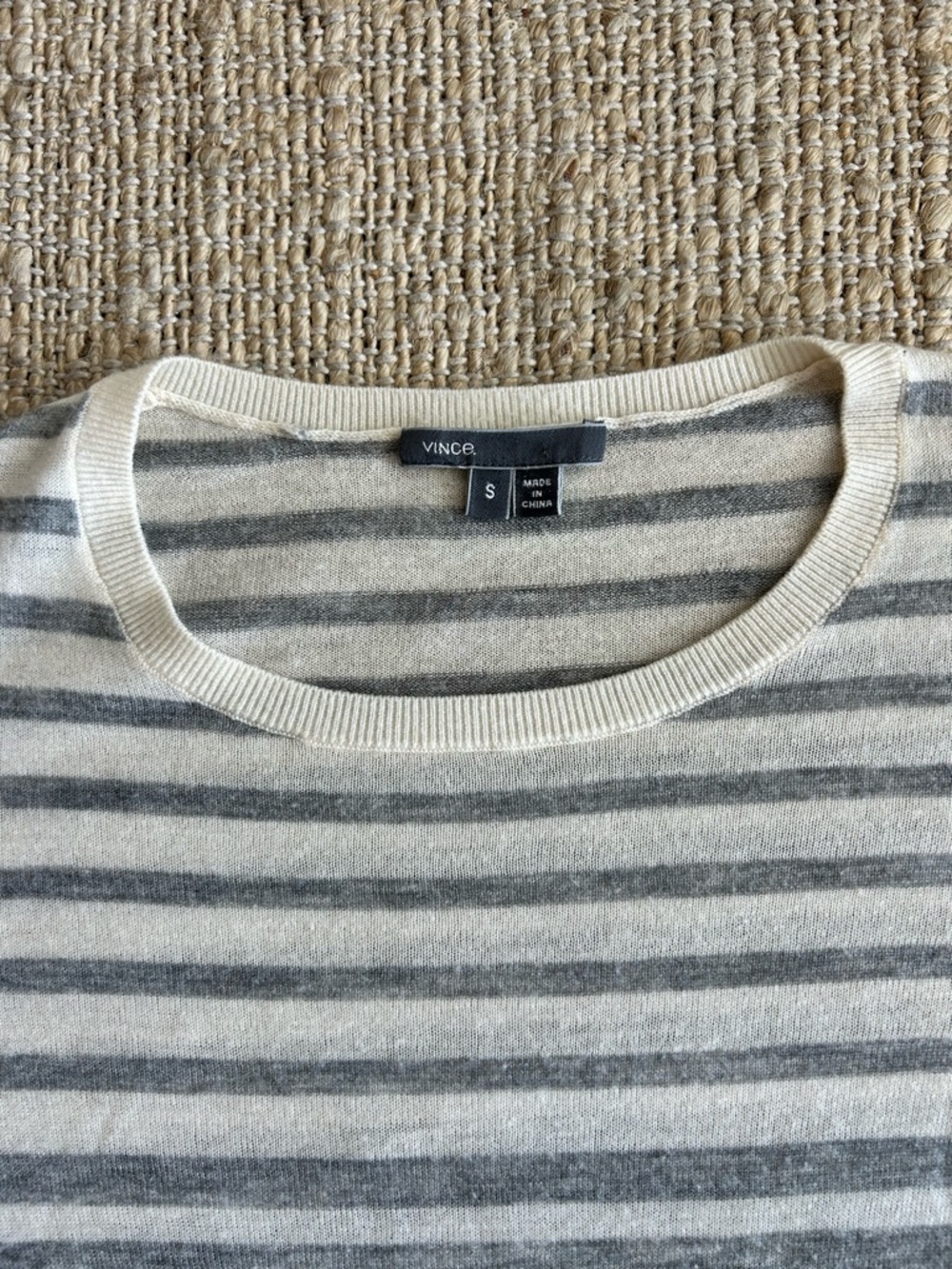 Vince Gray & White Striped Lightweight Crewneck Sweater - Picture 2 of 8